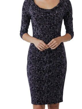 Ann Taylor Loft Draped Neck Ruche Side ¾ Sleeve Dress - Size Small